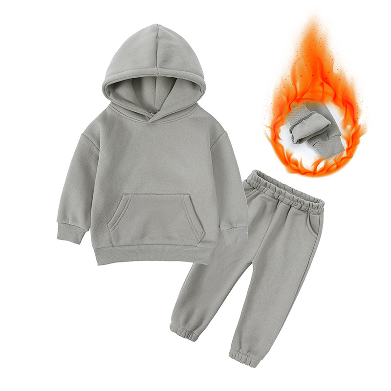 Trendy solid color two piece hoodie and jogger sets for kids boys children baby