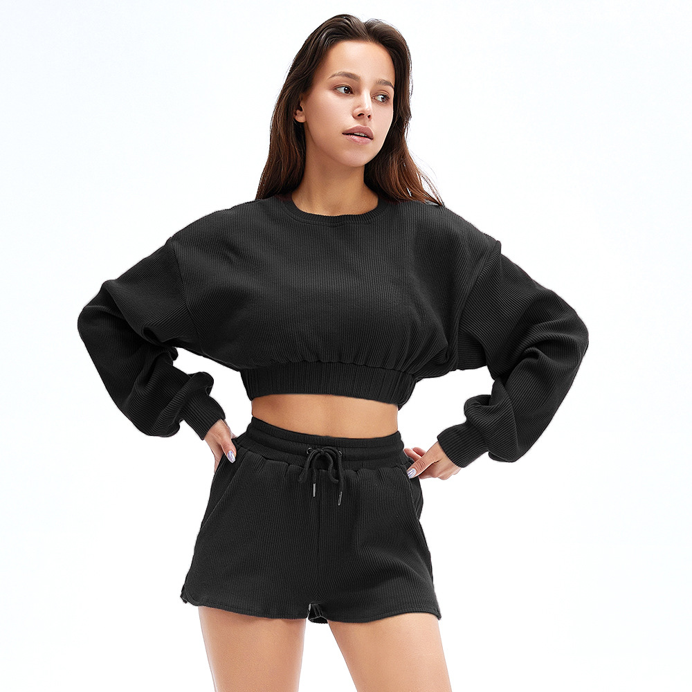 Customized hoodie and shorts set women two piece cropped tracksuits for spring and autumn