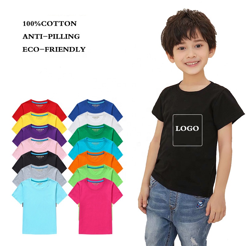 Wholesale cheap cotton children t shirt custom cartoon logo summer school uniform sports clothes for boys girls