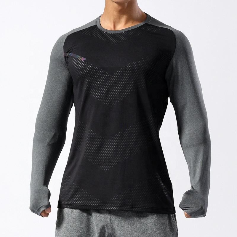 Hot Sale Long Sleeve Gym T shirt Contrast Color Smart Fabric Breathable Sport Fitness Plus Size Men&#39;s T-shirts High Elastic