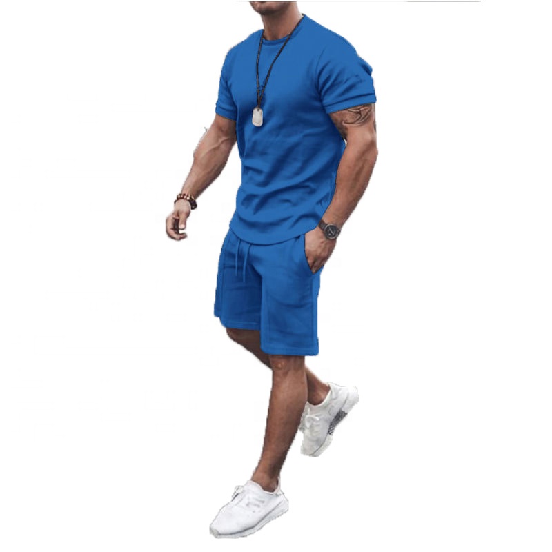 Top Selling Plus Size M-5XL Mens T-shirt Sets Shorts Plain Sport 2-piece Suit Oversized Leisure Pure Color Jogging Tracksuits