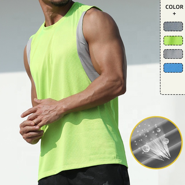 Hot Selling Marathon Running Tank Top For Men Exercise Gym Fast Dry Fit Singlet Polyester Workout Vest Contrast Color