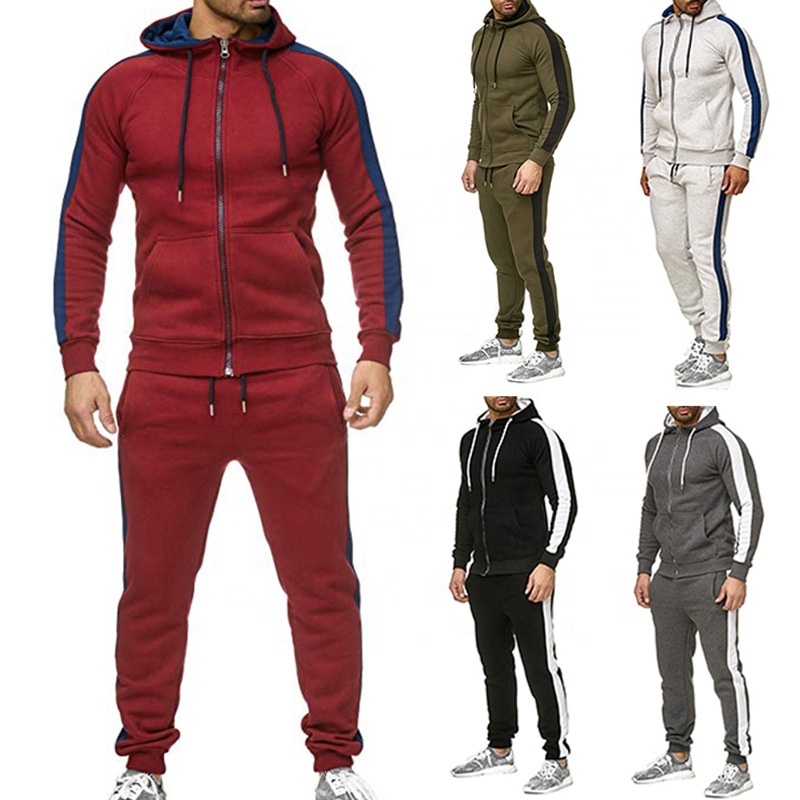 Plus size custom logo men slim fit full zipper gym jogging tracksuit sets casual sports wear 2 piece track suits