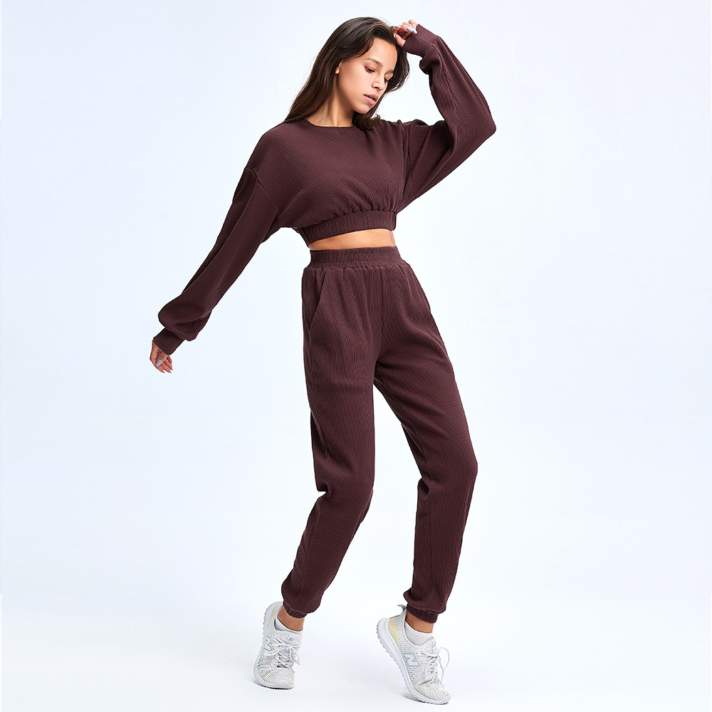 Fashion design womens hoodies and leggings set two piece crop top round neck sweatshirt tracksuits with elastic band