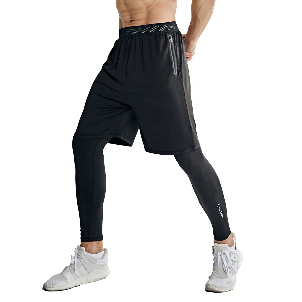 Quick Dry Men&#39;s Shorts and Leggings Black Gym Sets Lightweight Gym Pants 2pcs