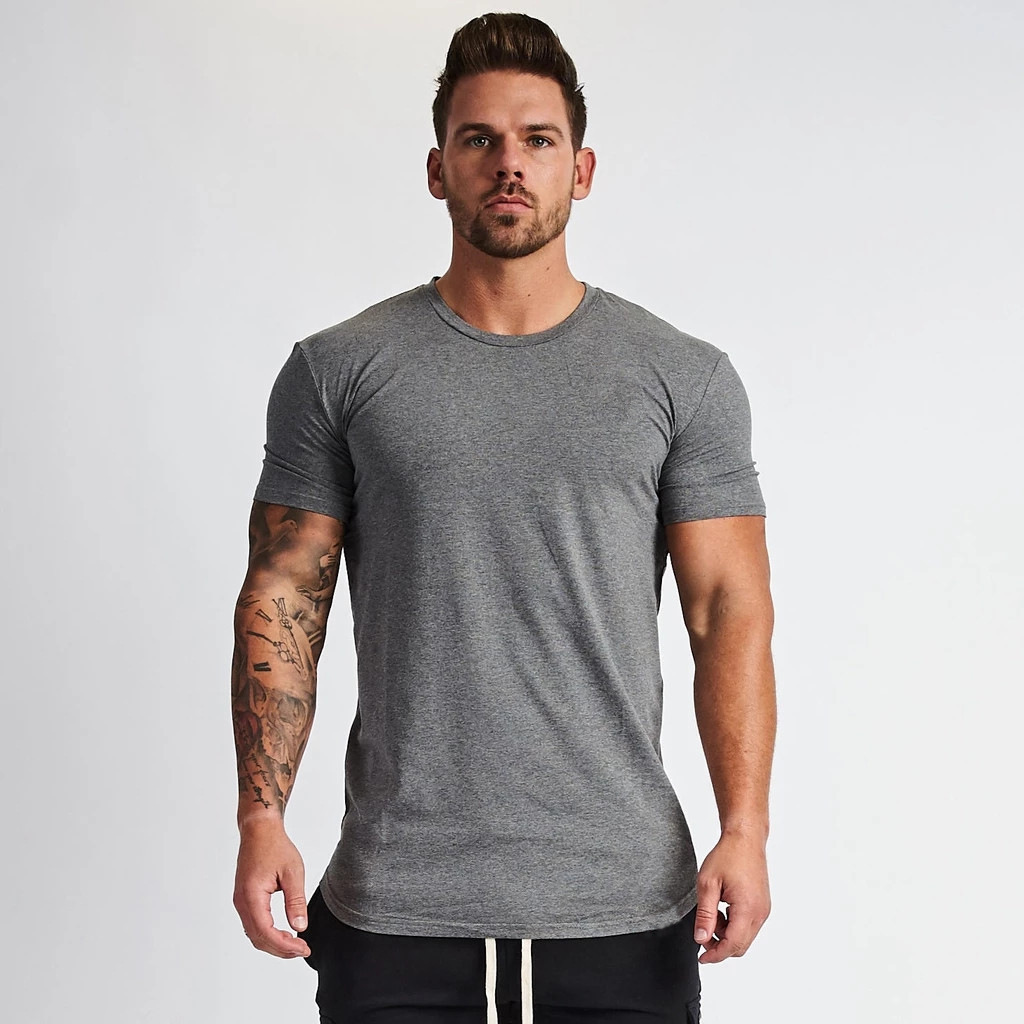 Men short sleeve cotton muscle fitness workout t shirt