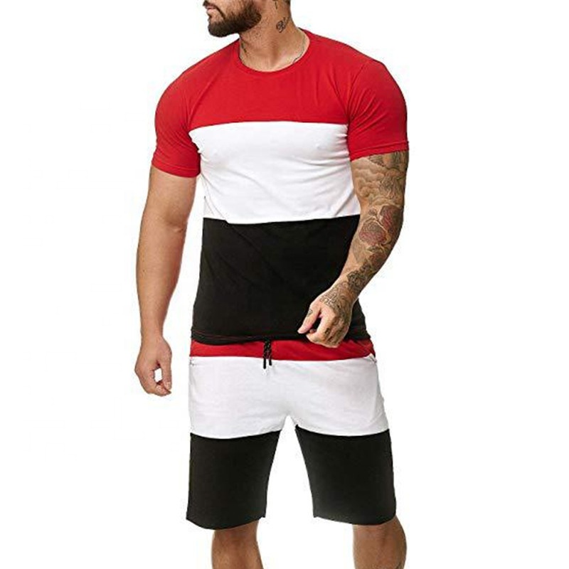Striped T-shirt&amp;Shorts 2-piece Set Casual Men&#39;s Sport Tracksuits Contrast Color Gym Jogging Set Running Clothing for men