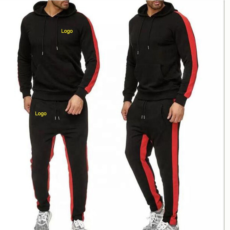 New design Contrast Color Hooded Sweater Sets for Men Outdoor Jogging Tracksuits Winter Male Sport Fitness Two Pieces