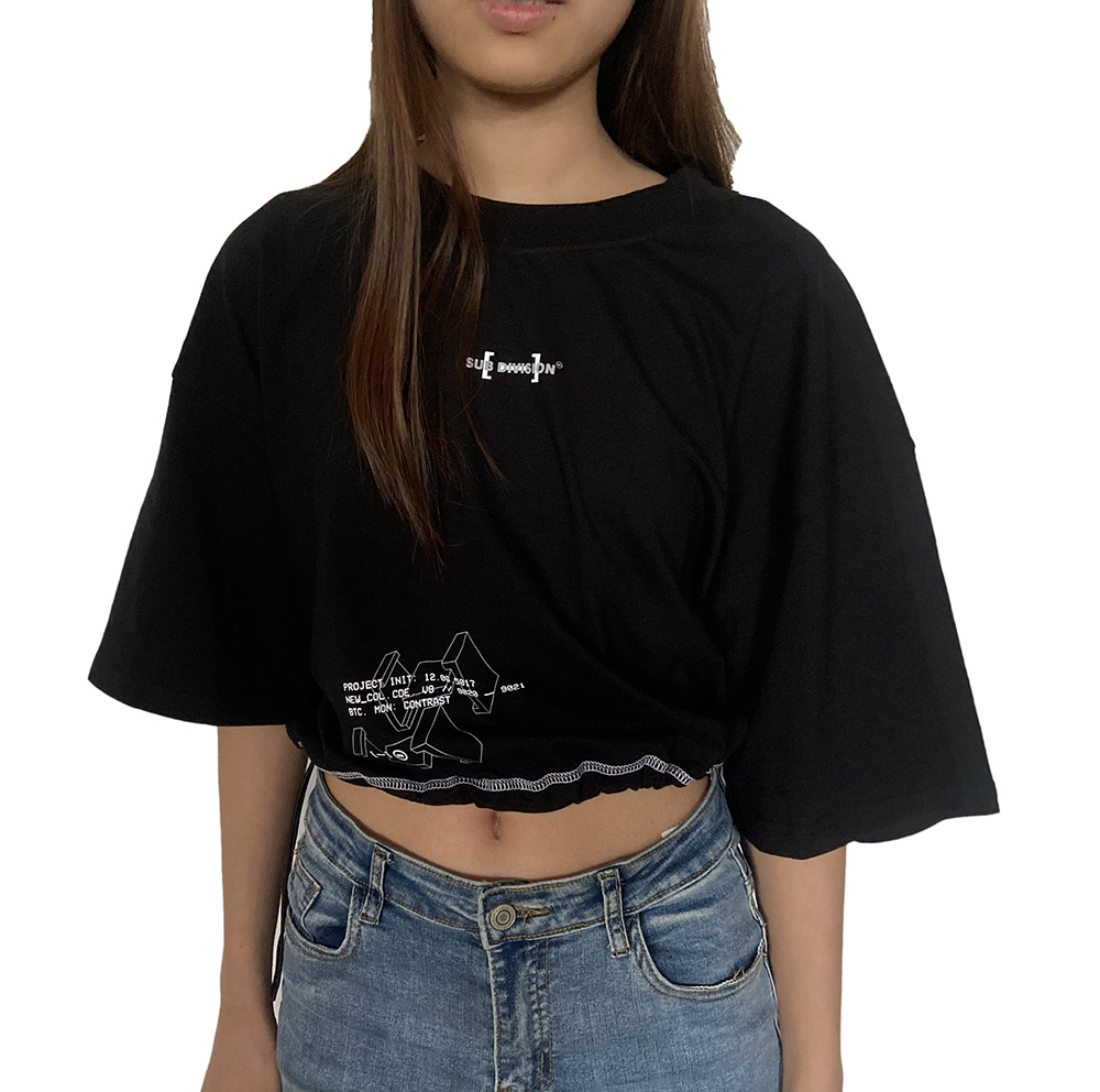 Fashion design 100%cotton acid wash women t-shirt ladies summer crop top t shirt with elastic cord