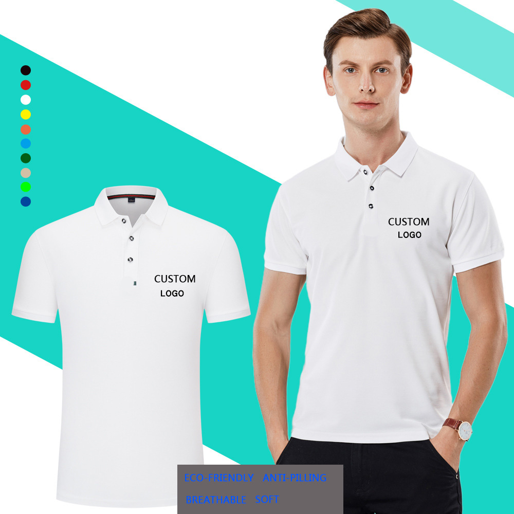 Fashion polo collar golf t shirt in white green black yellow red green orange gray navy pink purple and colors for men and women