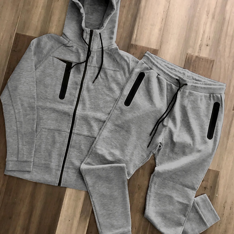 Full zip up sweatshirt set for men winter plain sports tracksuit zipper hoodie &amp; sweatpants custom logo casual jogging suits