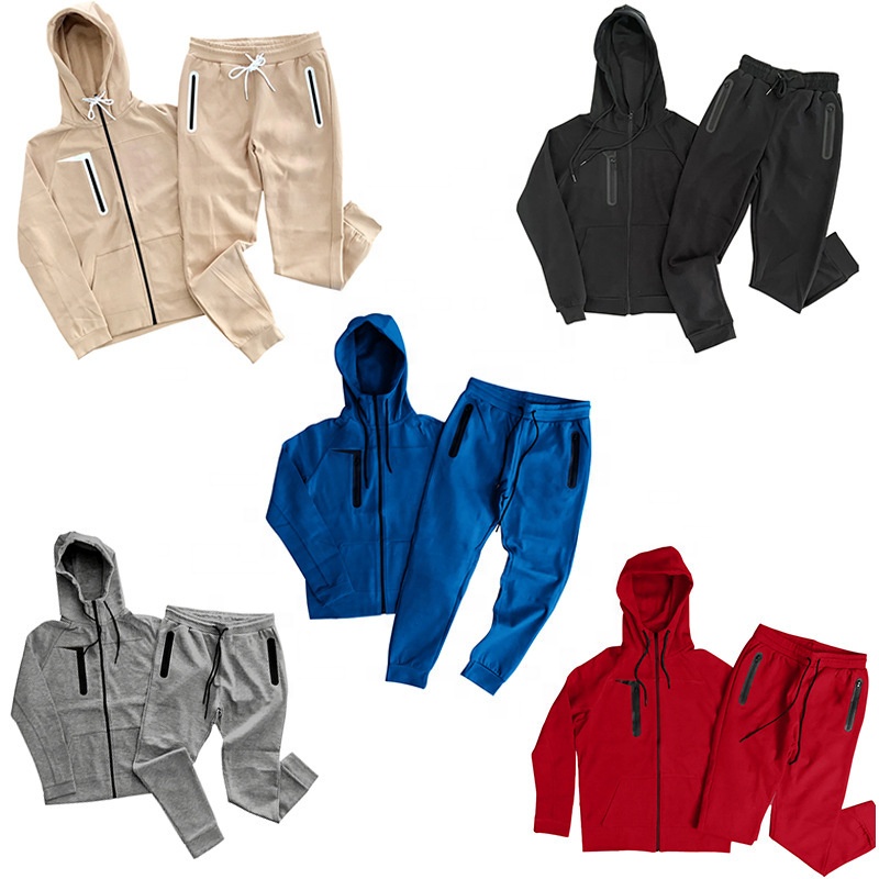 Hot sale mens jogging suit 2 piece hoodies set plain full zipper autumn casual running sport sweatshirt &amp; pants