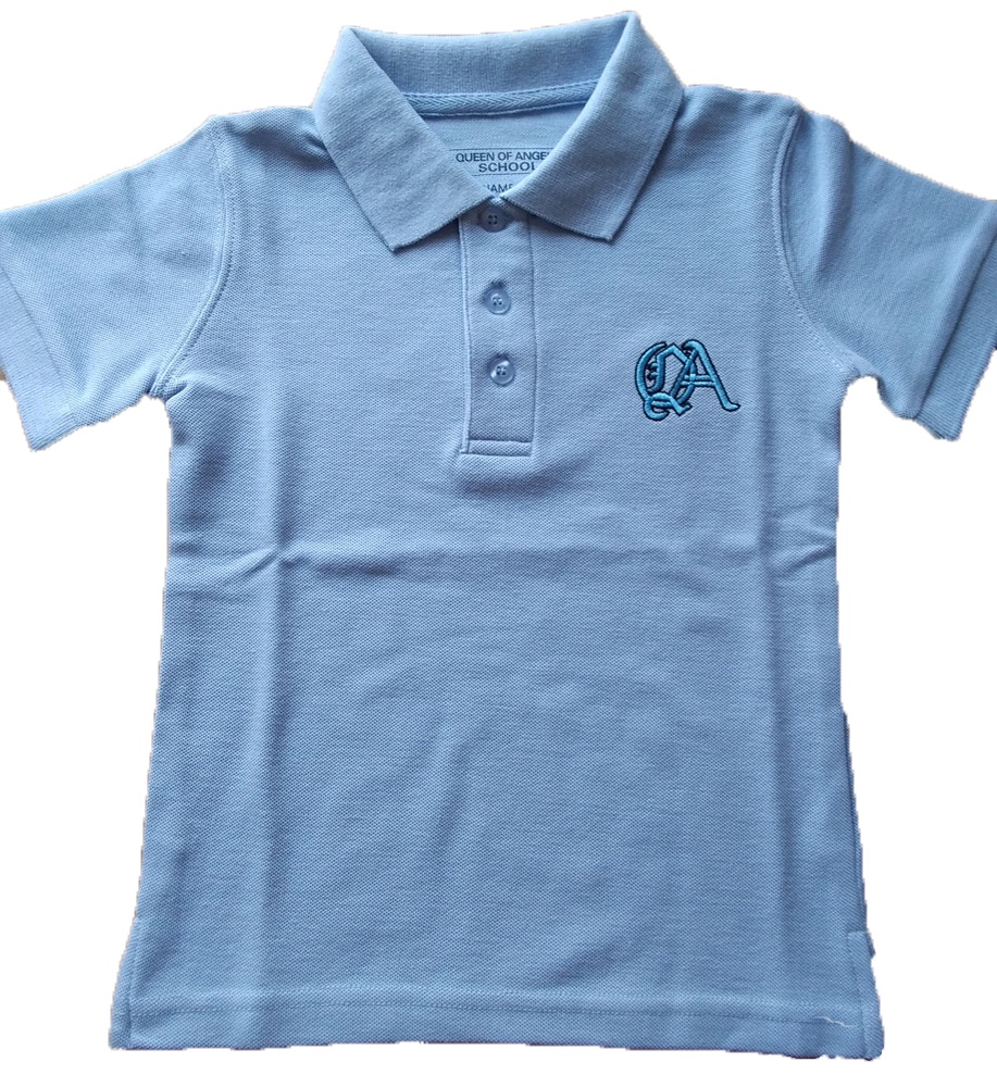 Sky blue embroidered kids polo shirt honeycomb pique bulk custom school uniform in 100%cotton boys girls