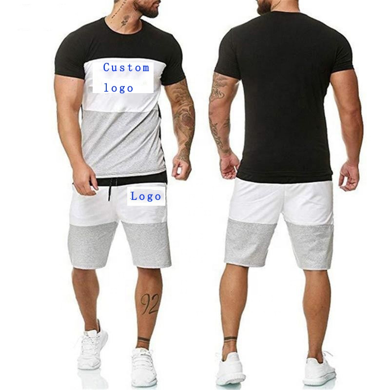 Summer Men&#39;s Striped Sport Sets Short Sleeve T-shirt &amp; Shorts Leisure Gym Tracksuits Poly Quick Dry Men T Shirt Two Pieces Set