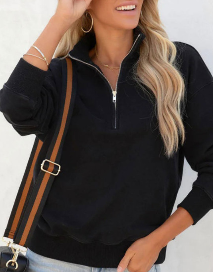 Black apricot stand collar half zipper hoodies &amp; sweatshirts for women woman wholesale