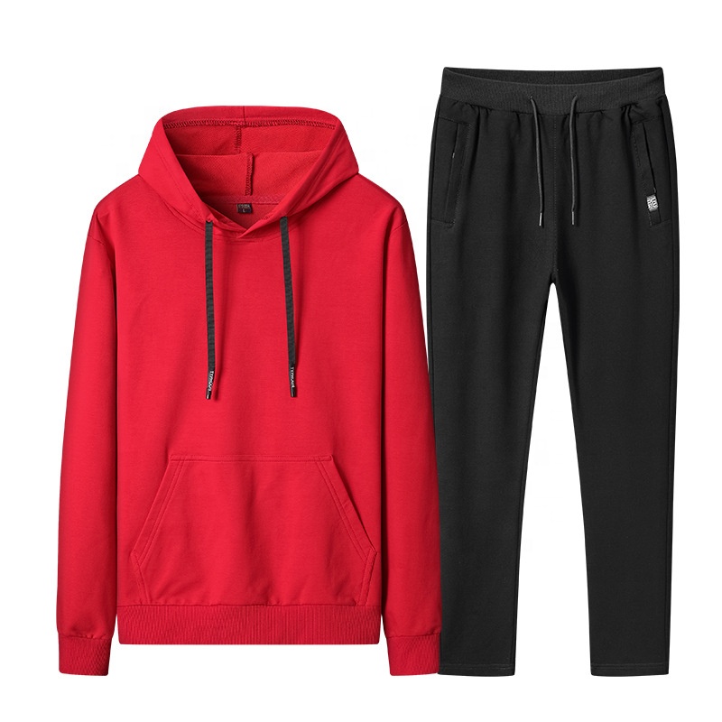 Custom 2 pcs men hoodie and sweatpants set two piece solid color tracksuits unisex cotton sweatshirt with jogger in high quality
