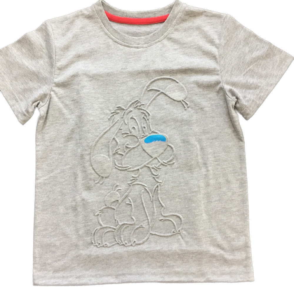 Factory custom 3D embossed t shirt cute cartoon 100%cotton o neck short sleeve printed t-shirt for kids boys girls