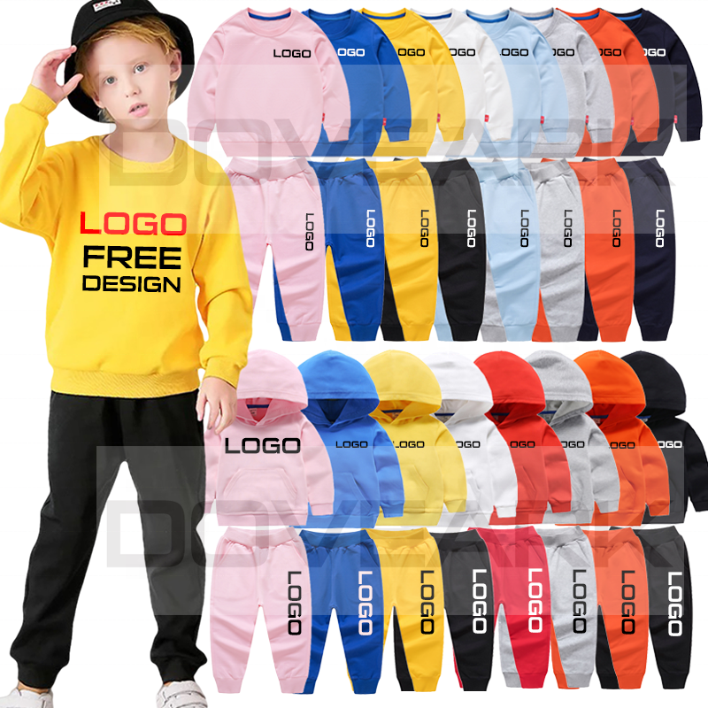 Outdoor Kids Sweatshirt Sets 2 pcs Custom Toddler Baby Boys Girls Solid Color Clothing Tracksuit Child Crewneck  Jogging Suit