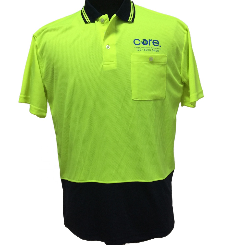 Garments manufacturer hi vis uv protection safety polo shirts custom 100%polyester contrast color neon yellow golf t shirts