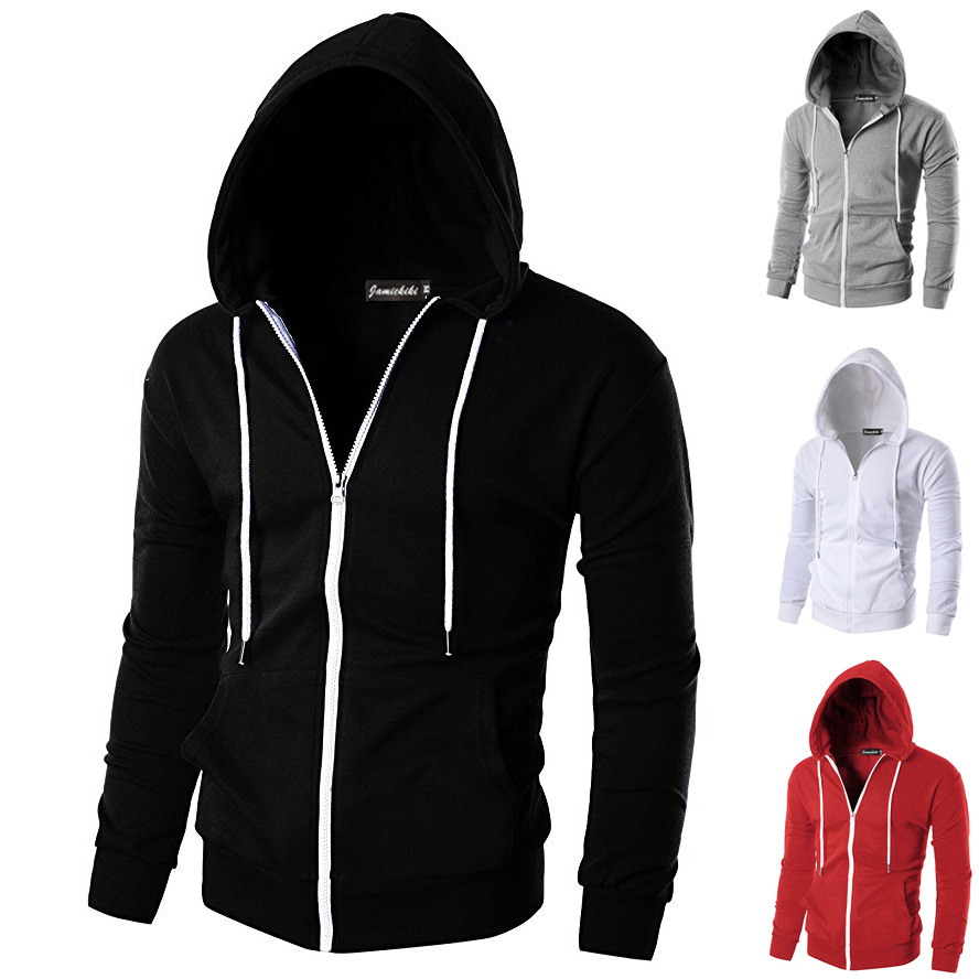Promotion contrast color zipper up hoodies &amp; sweatshirts for men male younger boys teens custom thin jogging coats
