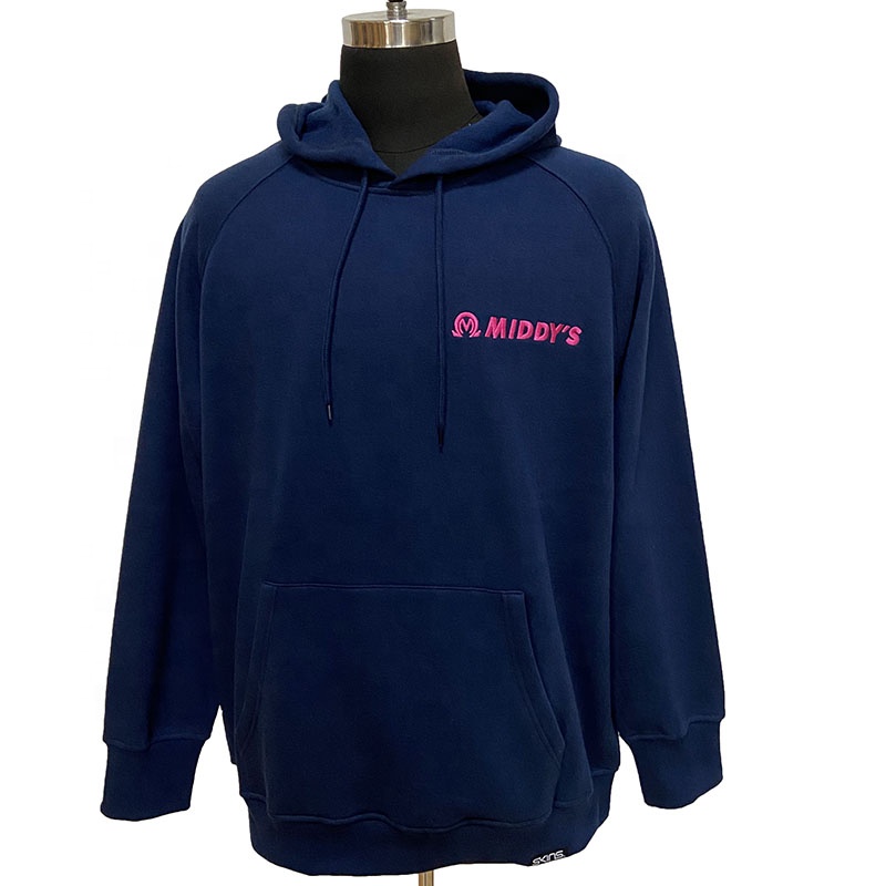 High quality navy blue fleece hoodies recycled custom 60%cotton 40%RPET polyester oversized hooded sweatshirts for men women