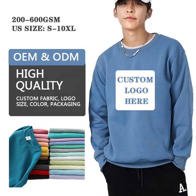 High Quality OEM Crewneck Sweatshirt Heavy Weight Plain Custom Logo Hoodie Dropped shoulder Wholesale Pocket Sweatshirt No Hood
