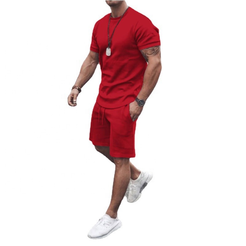Casual mens t shirt and shorts 2 piece set soft elastic fitness jogging tracksuits custom your logo