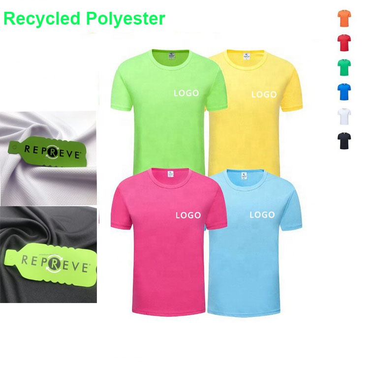 Factory custom eco friendly repreve recycled polyester t-shirt made by plastic bottle reusable RPET t shirts for men women
