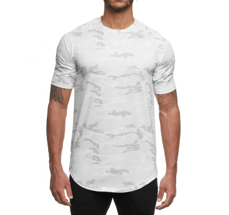 Hot selling camouflage longline t-shirt Men's long line t shirt ready made fashion sports clothing in summer