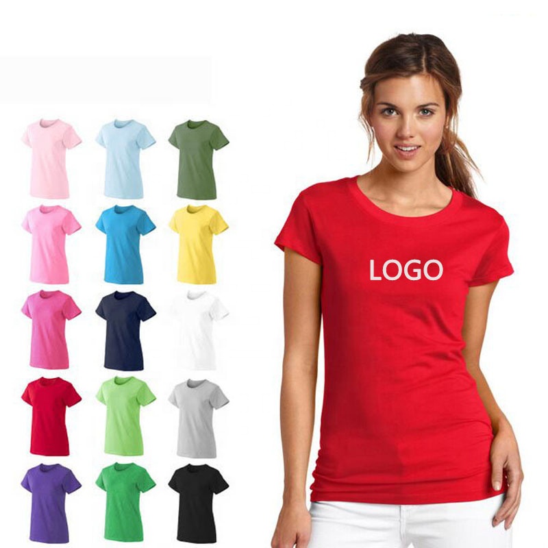 Summer short sleeve o neck t shirt custom high quality viscose ice silk cotton polyester printed logo t-shirt for women female