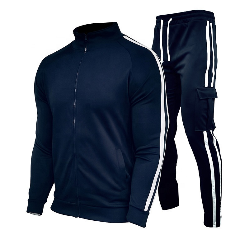 Custom logo blank mens hoodie set sport unisex full zip up jogger suits with hoody color block tracksuit