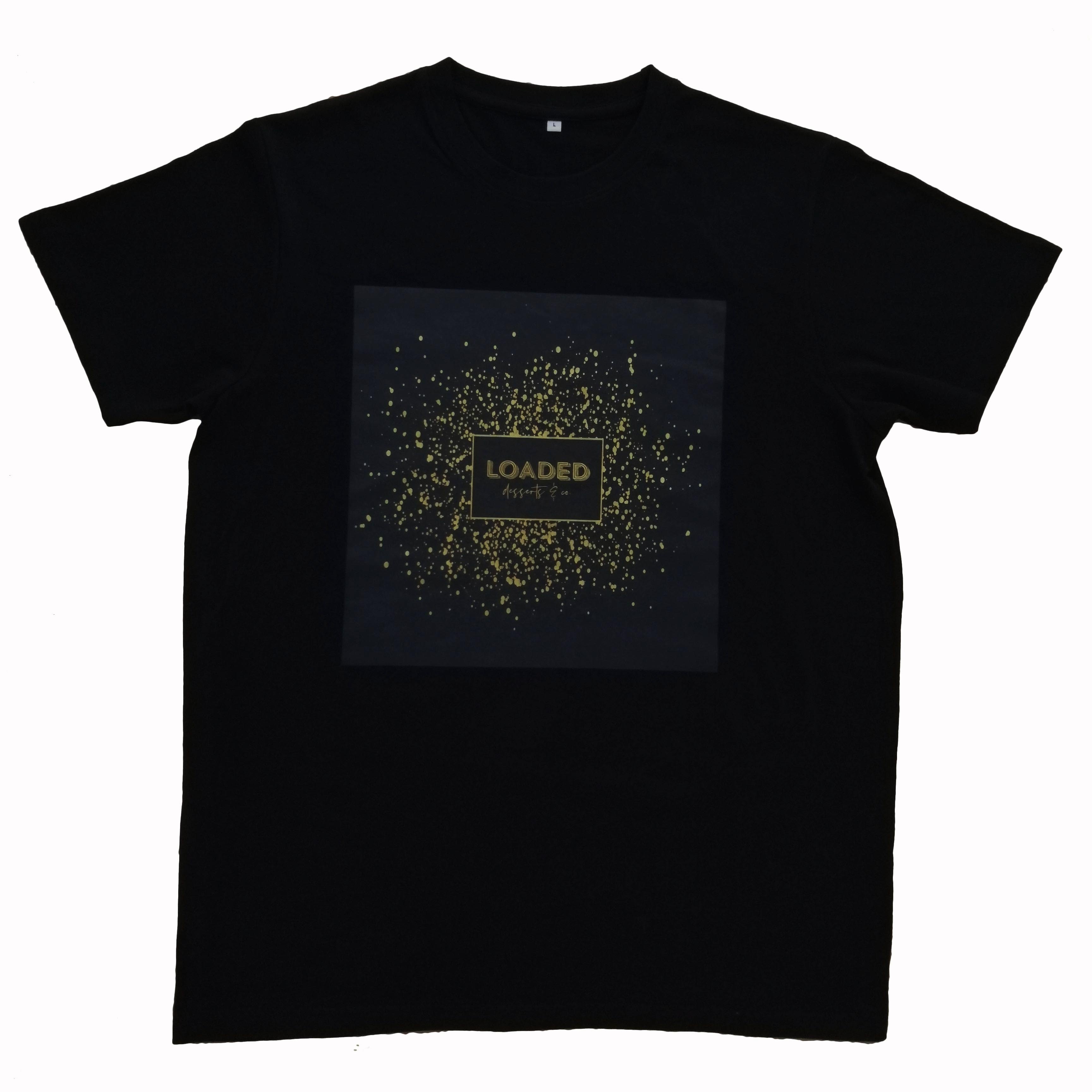 High Quality Gold Foil Printing T Shirt Customize Cool Shiny Golden Foil Printed Combed Cotton Black T-shirts For Men