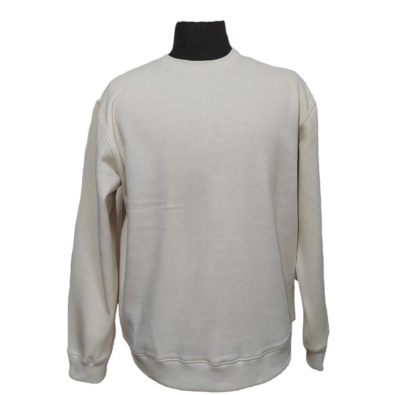 Customize beige crew neck sweatshirts high quality plus size recycled polyester cotton unisex sweater in bulk