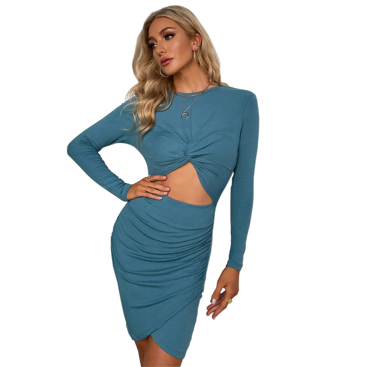 Trending Women Clothes 2022 new arrivals bodycon mini dress long sleeve hollow out ruffles A-line dresses for spring autumn