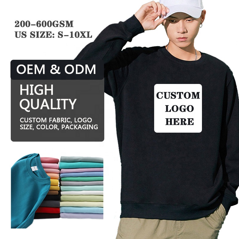 OEM Crewneck Sweatshirt Oversized For Teenagers Women Men Plain Custom Logo Dropped shoulder 100% Cotton Soft Sweatshirt