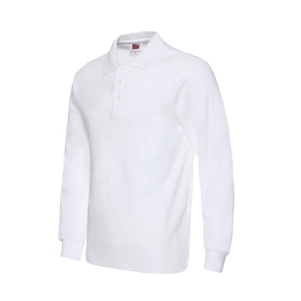 80/20 poly cotton blend white long sleeve polo t shirts