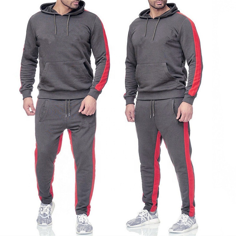Casual Men&#39;s Jogging Sets Contrast Color Fashion Hoodies Suit Slim Fit Thin Spring Outdoor Running Sport Wear Tracksuits Custom