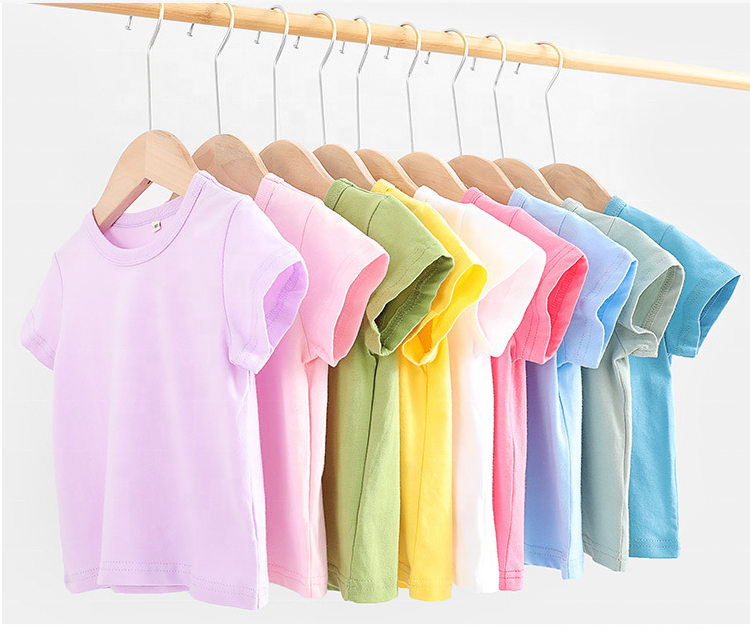 Bulk Sale 2023 Kid&#39;s T-shirt 100%Cotton Multi Colors Boy Girl&#39;s Super Soft Anti-pilling Baby&#39;s Short Sleeve Summer Tee