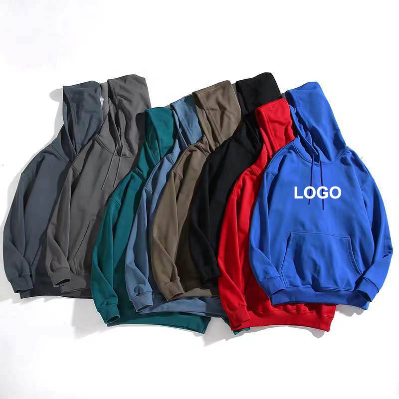 Wholesale plain black hoodie thick heavyweight oversized custom logo french terry 100% pre-shrunk cotton hoodies &amp; sweatshirts