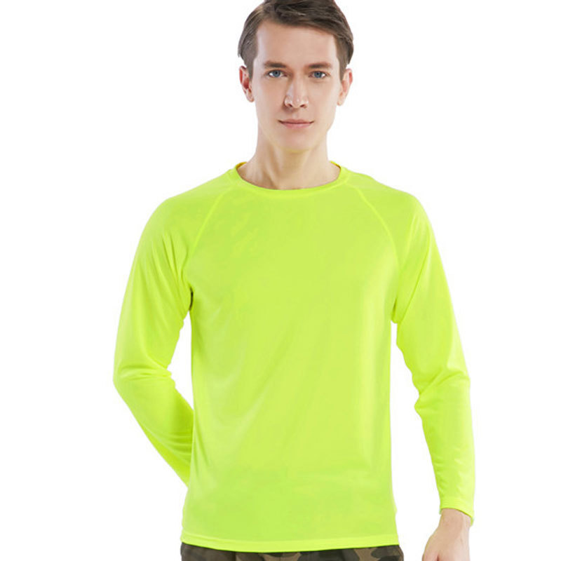100%polyester jersey hi vis t shirt neon yellow green red orange o-neck sport running mens long sleeve tshirt with fast delivery
