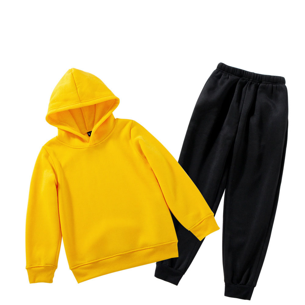 Kid garments long sleeve cotton fleece hoodie set hot sale casual high quantity 2pcs solid color tracksuits for children
