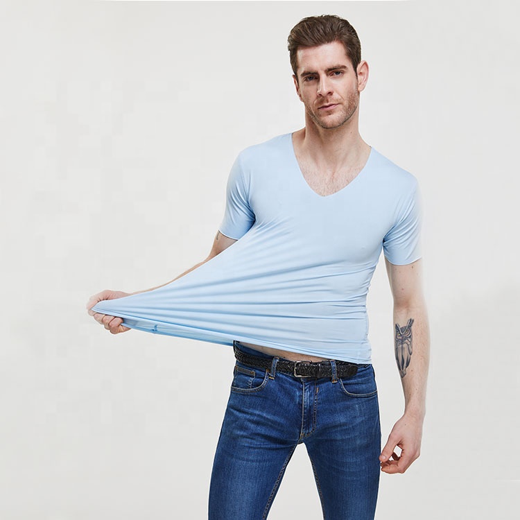 Manufacturer design men&#39;s short sleeve polyester v-neck pure blank simple t-shirts in cheap price