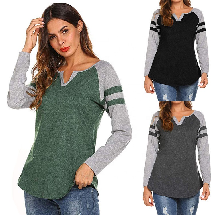 Best Selling longline long striped sleeve oversize t shirts women reglan mixed colors casual blouse for ladies