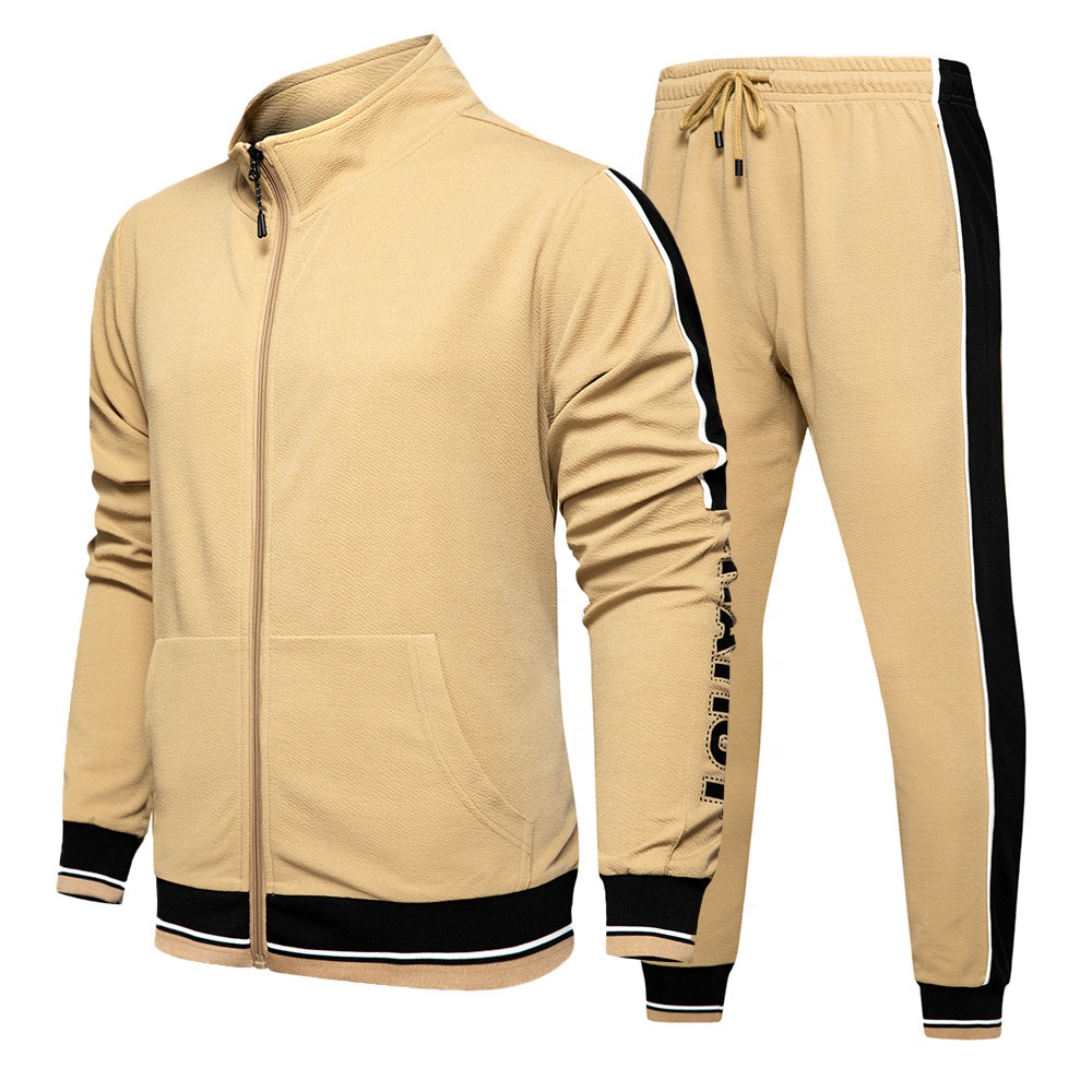 Bulk sale plus size men&#39;s long sleeve sport sweatshirt set stand collar mixed color polyester track suits custom logo