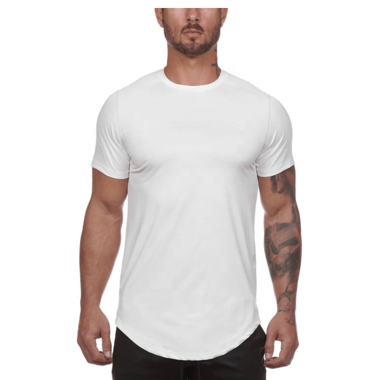 Popular Mens Longline T Shirts Blank Polyester Sport Lightweight Body Fit Long Line T-shirt For Men