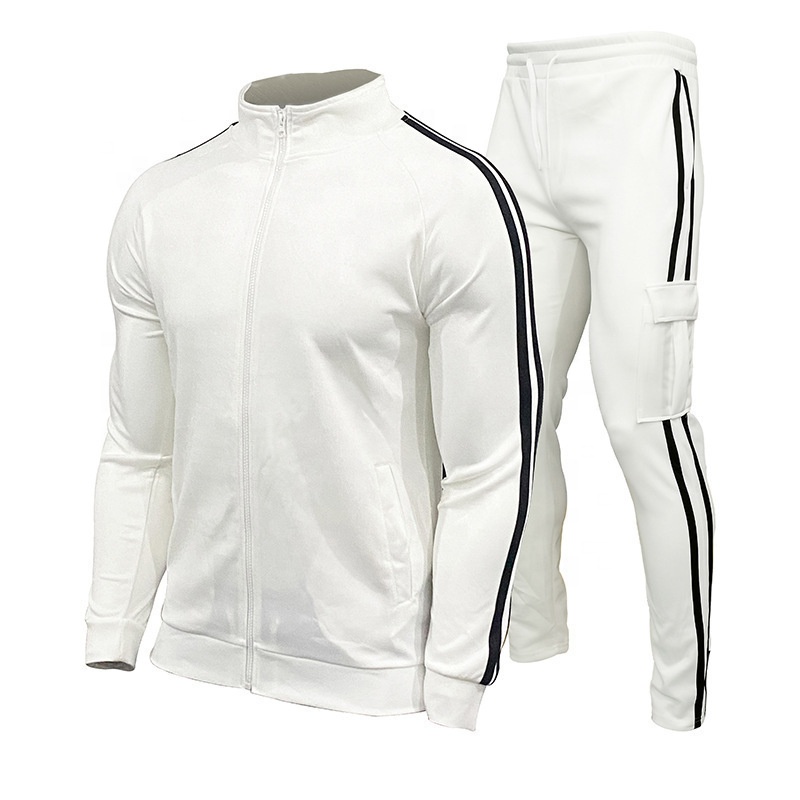 Spring Men Zipper Tracksuit Stand Collar Coat Pants Set Sweatpants 2022 Two-Piece Jogging Set with side Stripes Gym Running Suit
