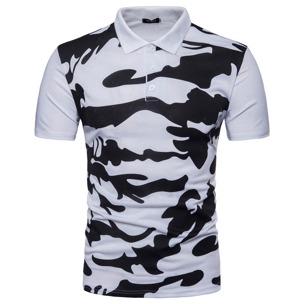 Designer fashion camo print short sleeve camouflage polo shirts for men male