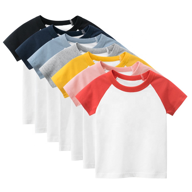 Hot Sale Kid&#39;s T-shirts Two Tone Contrast Color Sleeve Cute Children&#39;s Tee Shirts 100%Cotton Blank Boy&#39;s Girl&#39;s Summer Tops