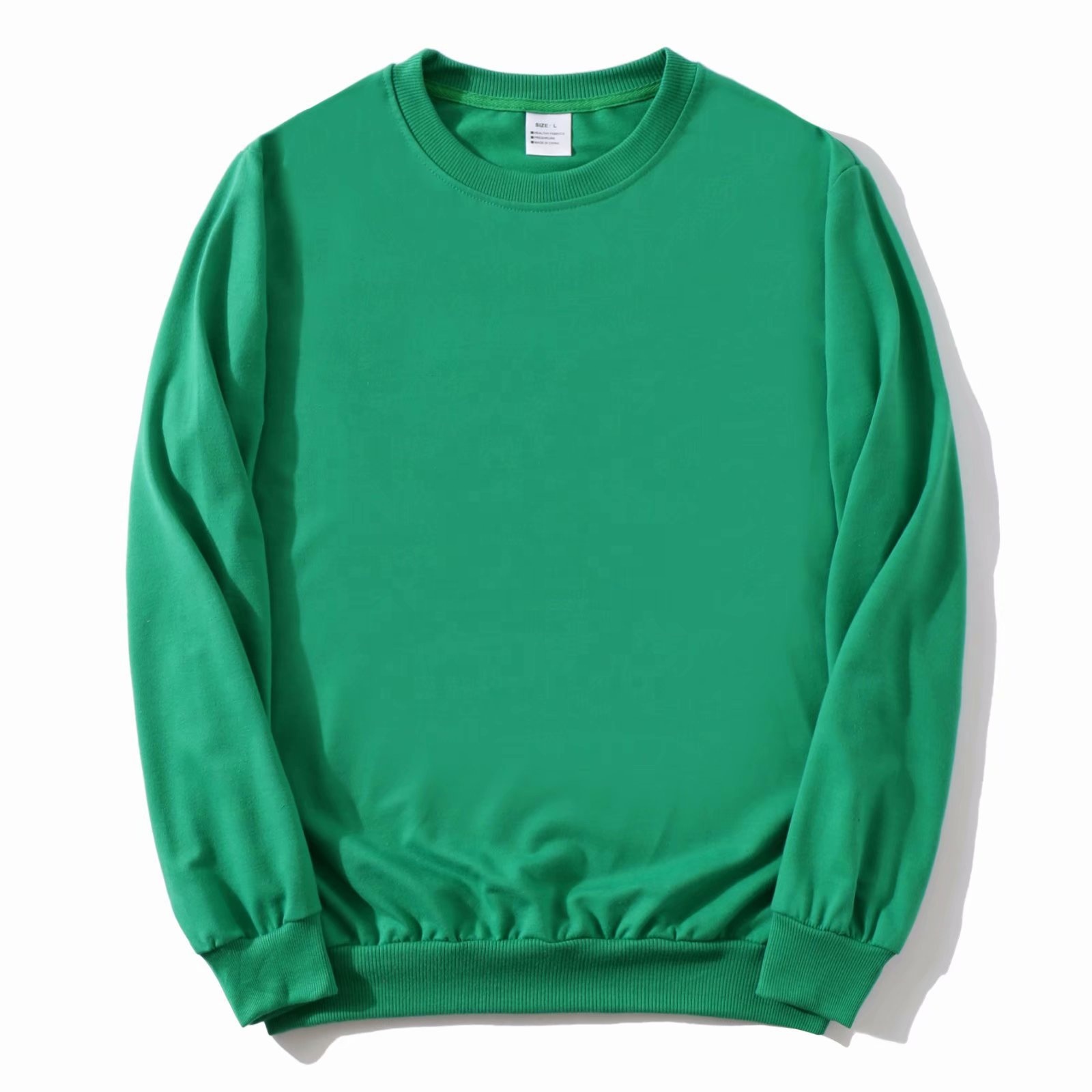 Low moq thin french terry men&#39;s women&#39;s sweatshirts green plus size loose round neck casual sweaters in autumn