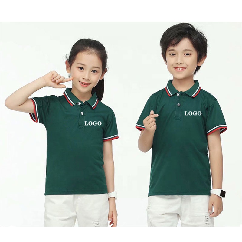 Latest boys girls eco-friendly polo shirt student uniform short sleeve yarn dyed collar pique mesh golf t-shirts for children
